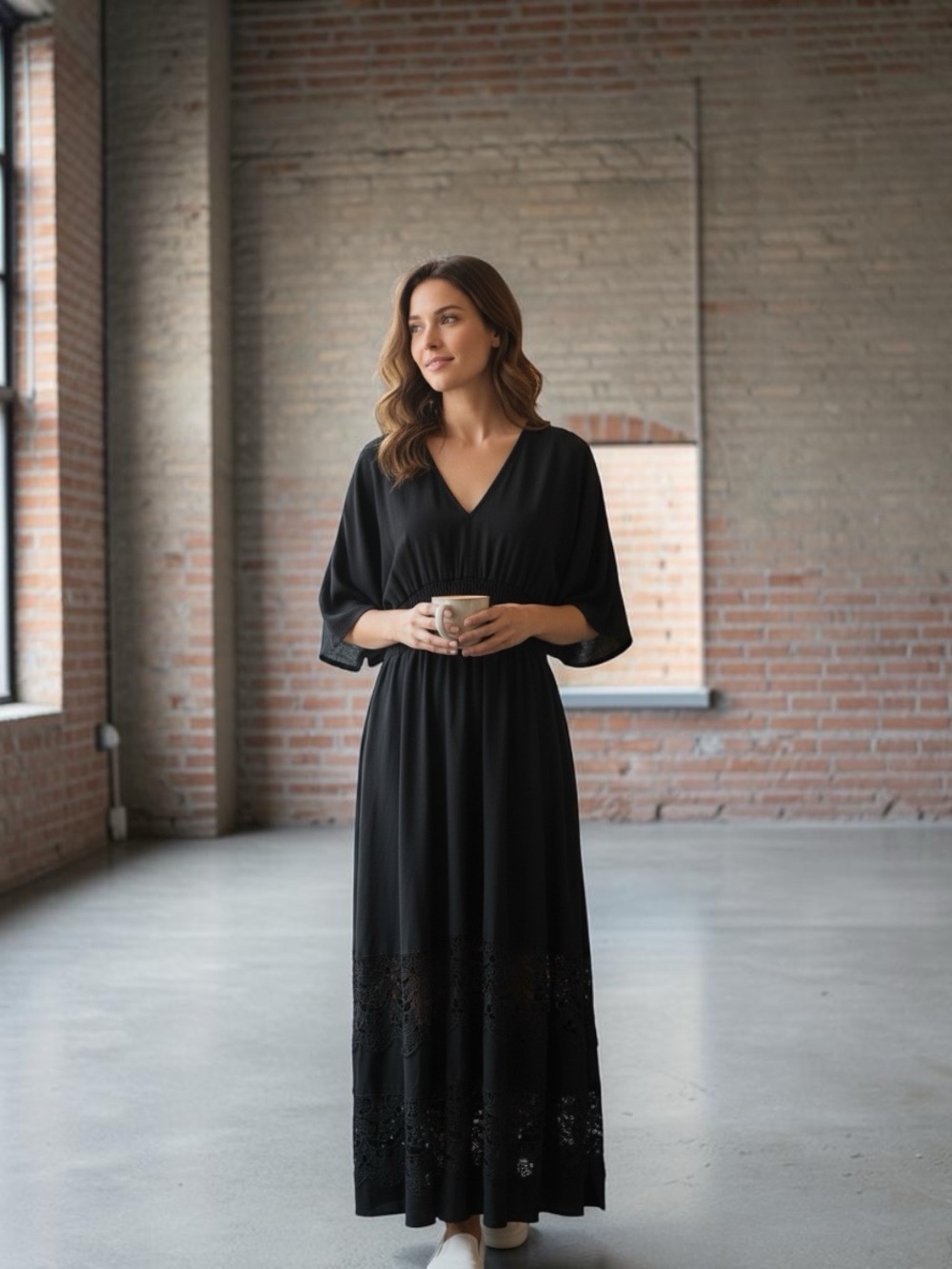 Olaesa V-Neck Lace Smocked Waist Boho Maxi Dress - Picture 3 of 15